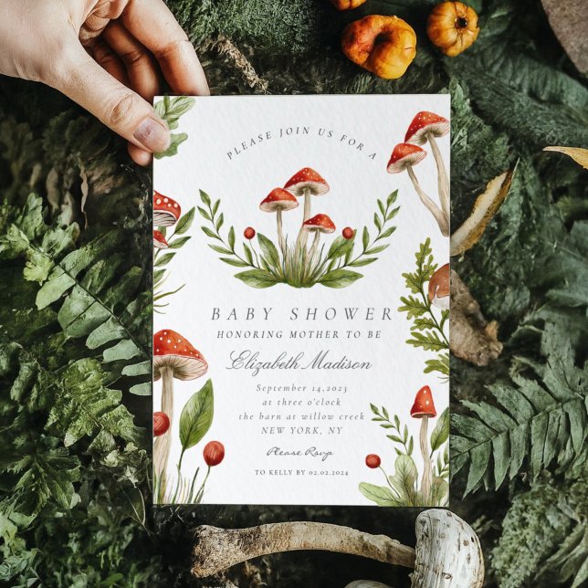 Woodland Fall Watercolor Mushroom Baby Shower Invitation (Creator Uploaded)
