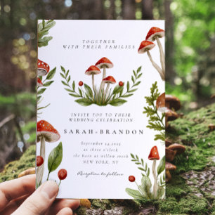 Woodland Fall Watercolor Mushroom Wedding  Invitation