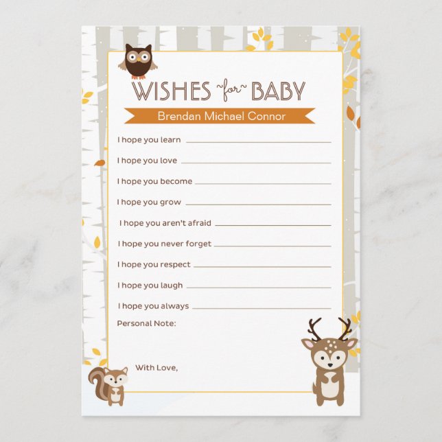 Woodland Fall / Winter Wishes for Baby Shower Card (Front)