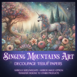 Woodland Fantasy Flower Unicorn Decoupage  Tissue Paper