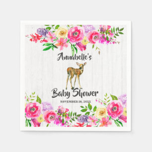 Woodland Fawn Deer Watercolor Floral Baby Shower Napkin