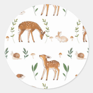 Woodland Fawn Rabbit Snail Classic Round Sticker