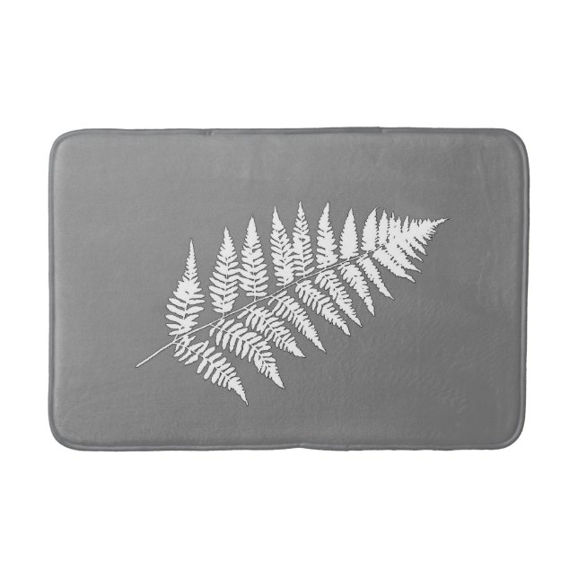 Woodland Fern 1, Grey / Grey and White Bath Mat (Front)
