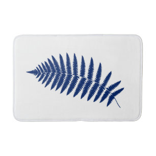 Woodland Fern 2, Cobalt Blue and White Bath Mat