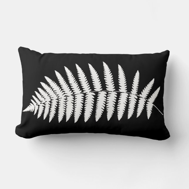 Woodland Fern 2, White and Black Lumbar Cushion (Front)