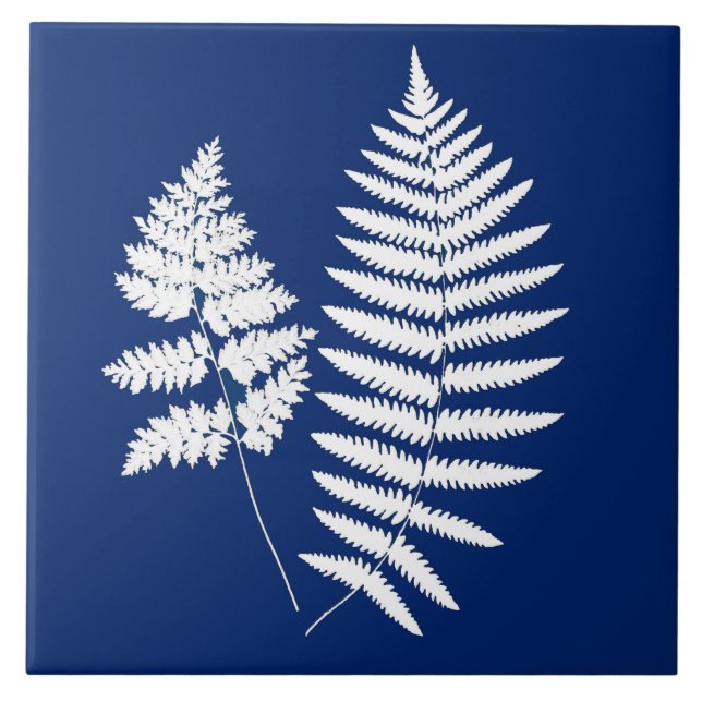 Woodland Fern, Cobalt Blue and White   Tile (Front)