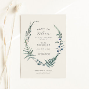 Woodland Fern Forest Berry Baby Shower Invitation