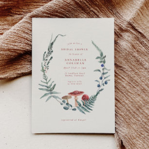Woodland Fern Forest Red Mushroom Bridal Shower Invitation