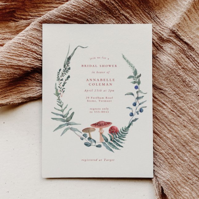 Woodland Fern Forest Red Mushroom Bridal Shower Invitation (Creator Uploaded)