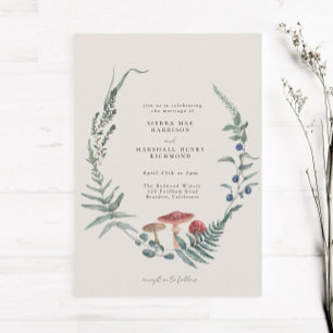 Woodland Fern Forest Red Mushroom Wedding Invitation