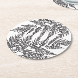 Woodland Fern Frond Silhouettes Round Paper Coaster