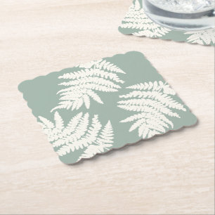 Woodland Fern Leaf Custom Background Colors Paper Coaster