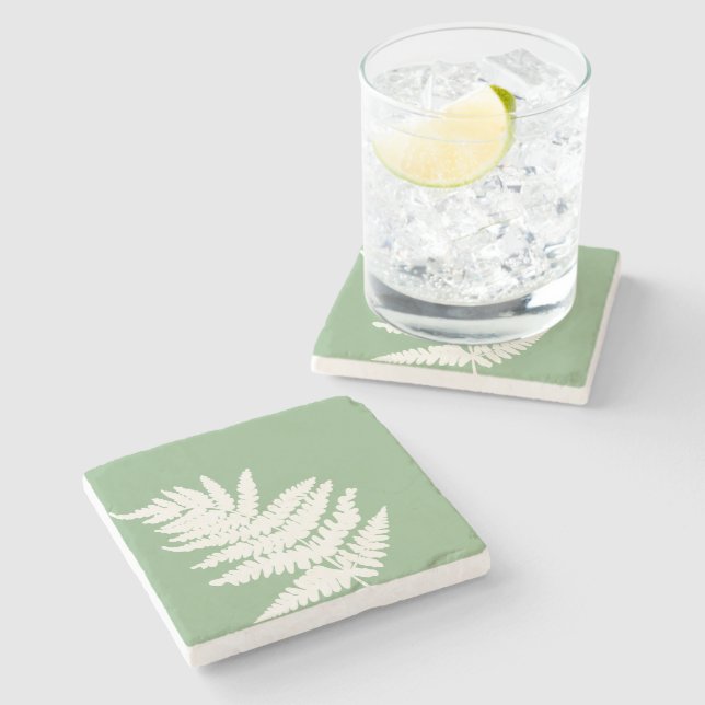 Woodland Fern Leaf Custom Background Colours  Stone Coaster (Side)