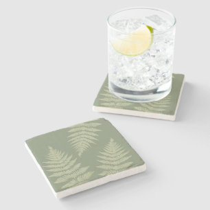Woodland Fern Leves  Custom Background Colours  Stone Coaster