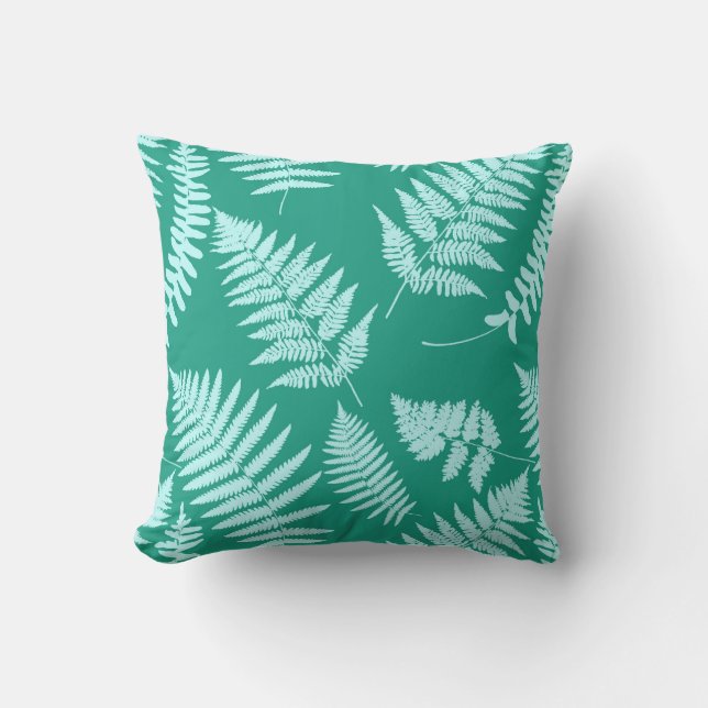 Woodland Fern Pattern, Aqua and Turquoise  Cushion (Front)