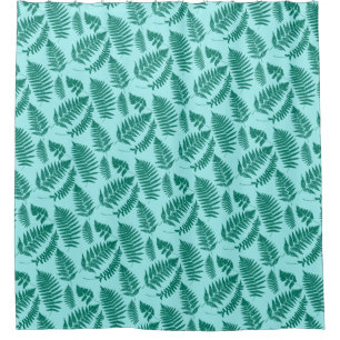 Woodland Fern Pattern, Aqua and Turquoise Shower Curtain