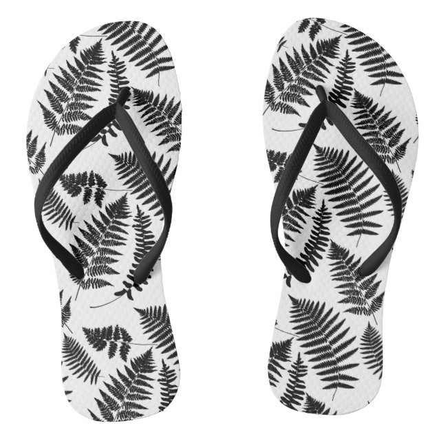 Woodland Fern Pattern, Black and White Jandals (Footbed)