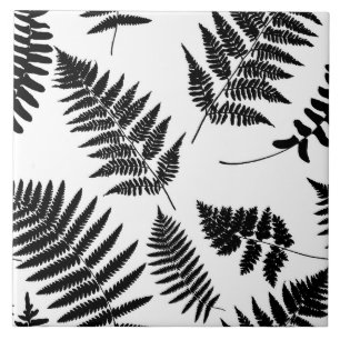 Woodland Fern Pattern, Black and White Tile