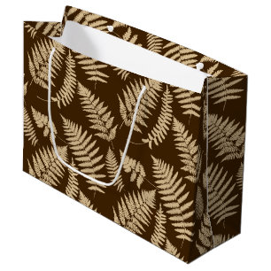Woodland Fern Pattern, Brown and Beige Large Gift Bag