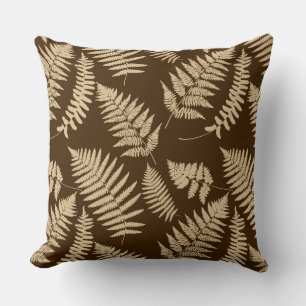 Woodland Fern Pattern, Brown and Beige Throw Pillo Cushion