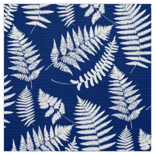 Woodland Fern Pattern, Cobalt Blue and White Fabric