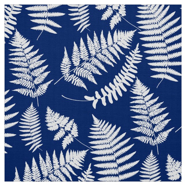 Woodland Fern Pattern, Cobalt Blue and White Fabric (Swatch)