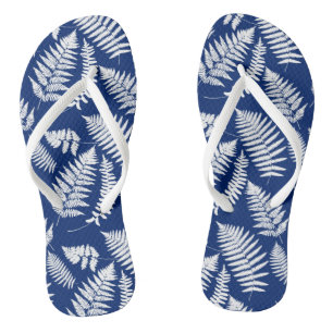 Woodland Fern Pattern, Cobalt Blue and White Jandals
