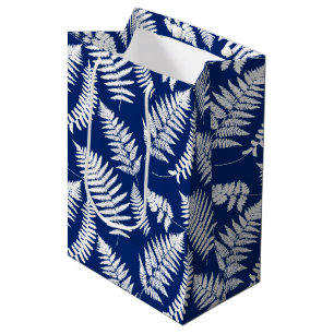 Woodland Fern Pattern, Cobalt Blue and White Medium Gift Bag