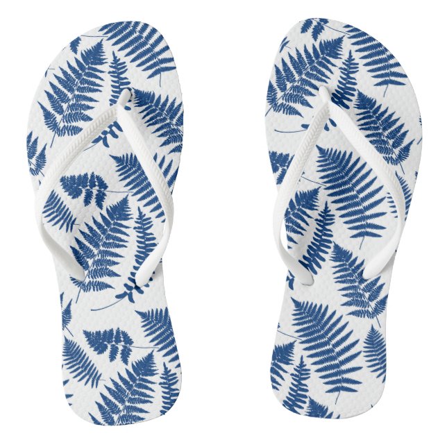 Woodland Fern Pattern, Cobalt Blue on White  Jandals (Footbed)