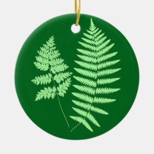 Woodland Fern Pattern, Emerald and Light Green  Ceramic Tree Decoration