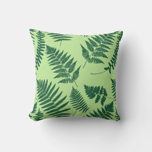 Woodland Fern Pattern, Emerald and Light Green Cushion (Front)
