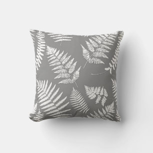 Woodland Fern Pattern, Grey / Grey and White Cushion