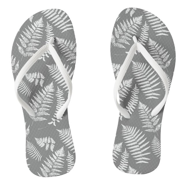 Woodland Fern Pattern, Grey / Grey and White Jandals (Footbed)