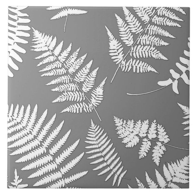 Woodland Fern Pattern, Grey / Grey and White   Tile (Front)