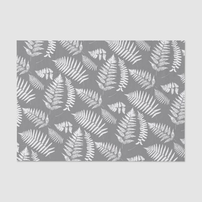 Woodland Fern Pattern, Grey / Grey and White Tissue Paper (Front)