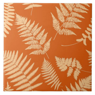 Woodland Fern Pattern, Mandarin and Pastel Orange Tile