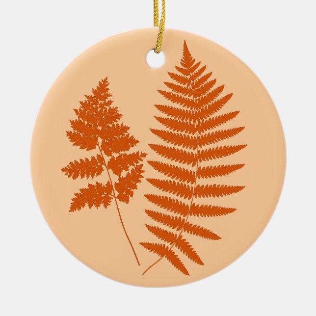 Woodland Fern Pattern, Mandarin & Light Orange     Ceramic Tree Decoration (Front)