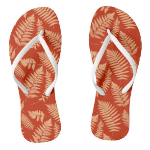Woodland Fern Pattern, Mandarin Orange Jandals