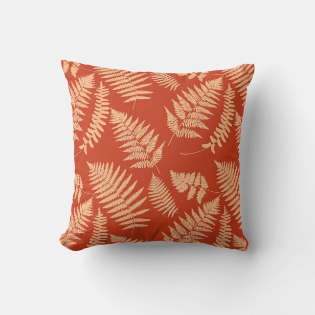 Woodland Fern Pattern, Mandarin Orange Outdoor Cushion (Front)
