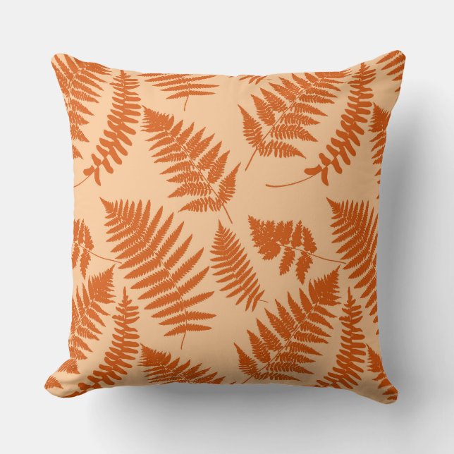 Woodland Fern Pattern, Pastel Orange Cushion (Front)