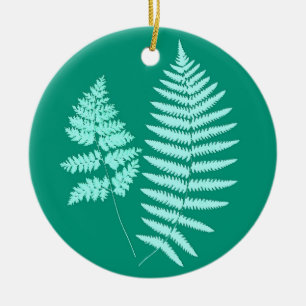 Woodland Fern Pattern, Turquoise and Aqua Ceramic Tree Decoration