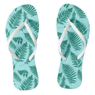 Woodland Fern Pattern, Turquoise and Aqua Jandals