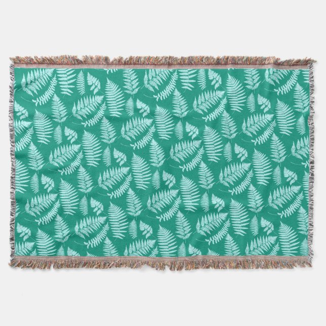 Woodland Fern Pattern, Turquoise and Aqua  Throw Blanket (Front)