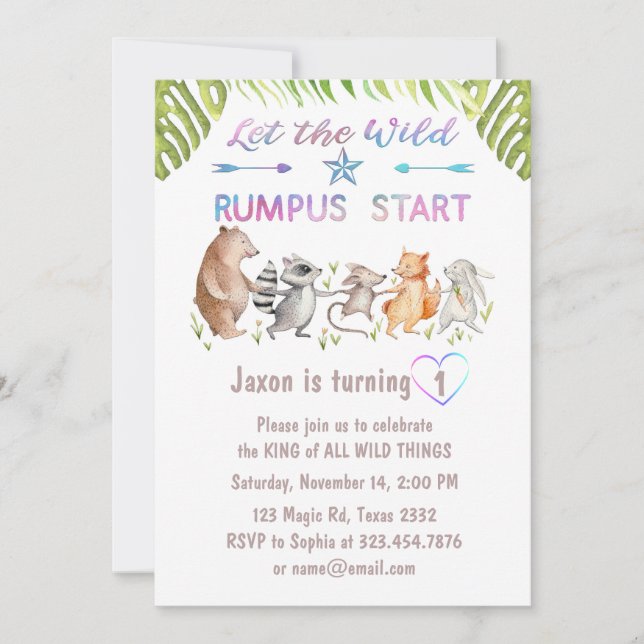 Woodland First Birthday Tropical Forest Invitation (Front)