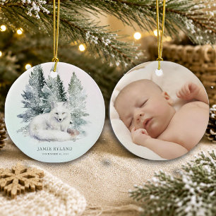 Woodland first Christmas With Baby Photo Ceramic Tree Decoration