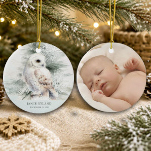 Woodland first Christmas With Baby Photo Ceramic Tree Decoration