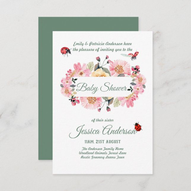 Woodland Flora and Fauna BABY SHOWER Invites (Front/Back)