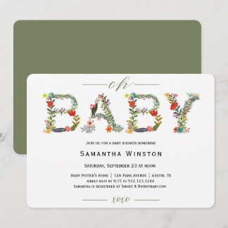 Woodland Floral Alphabet Baby Shower Invitation