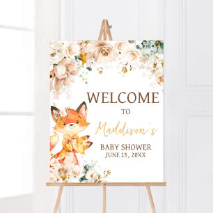 Woodland Floral Fox Baby Shower Welcome Poster
