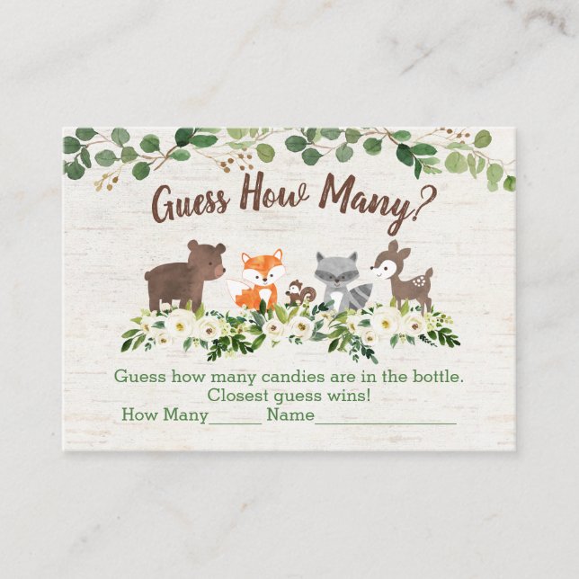 Woodland Floral Guess How Many Baby Shower Game Place Card (Front)